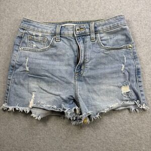 Eunina Lulu Cut Off Shorts Womens XS Blue Light Wash Super High Rise Distressed